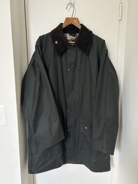 Barbour Border Waxed Canvas Jacket Olive Green Made In England Large XL Coat